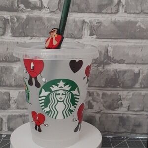 Bad Bunny Starbucks Custom Reusable Cold Cup Tumbler, Straw & Croc Charm 16oz